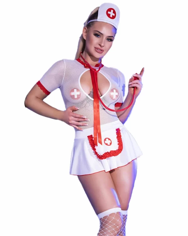 Chilirose CR 4365 kostium pielÄ™gniarki komplet S/M biaÅ‚o-czerwony