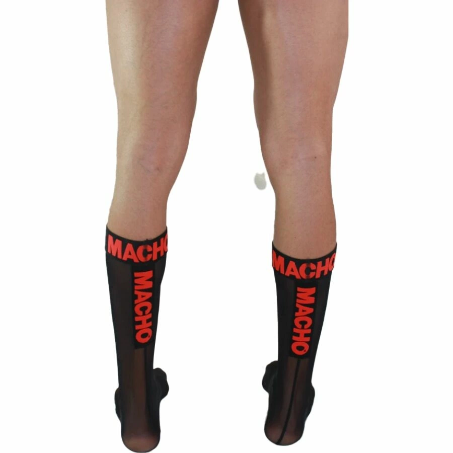 MACHO Skarpetki Połprzezroczyste Czarny/Czerwony Uniwersalny Rozmiar - Boutique Anelma Macho Thin Socks Black/Red One Size - Elastic Semi-Transparent Design