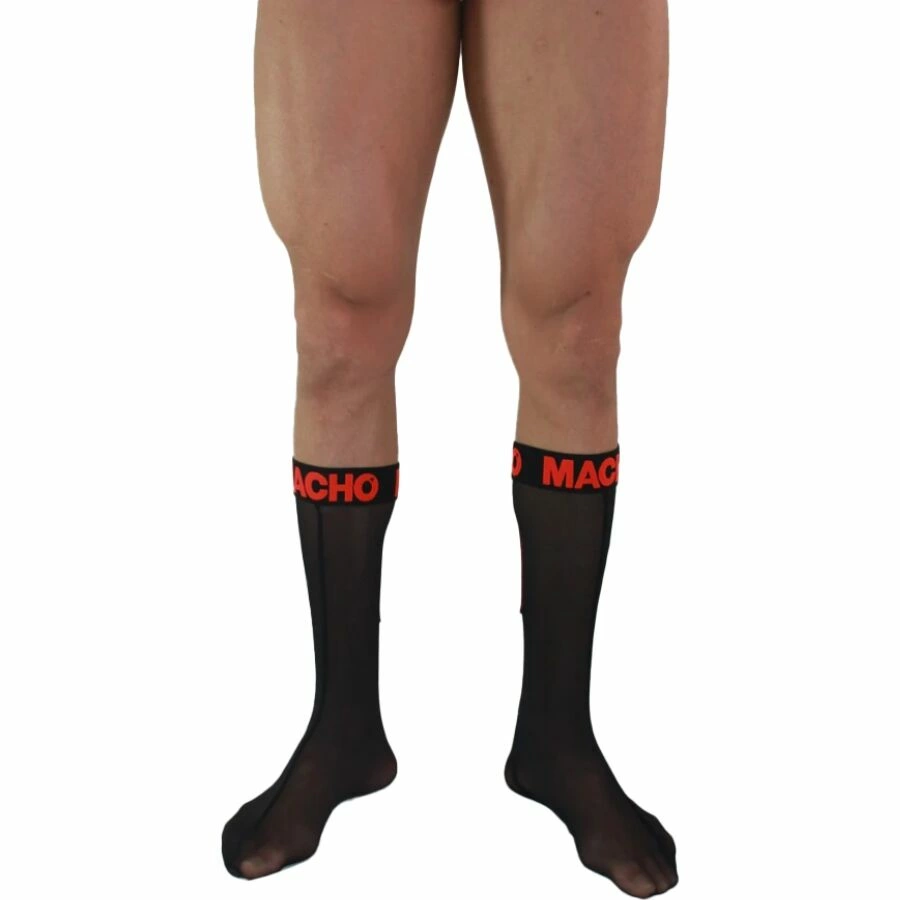 Macho Thin Socks Black/Red One Size - Elastic Semi-Transparent Design - Boutique Anelma MACHO Skarpetki Połprzezroczyste Czarny/Czerwony Uniwersalny Rozmiar
