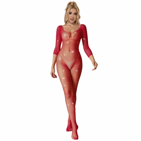 Subblime 952419 Bodystocking Siatka Diamenty DÅ‚ugi RÄ™kaw Czerwony Uniwersalny