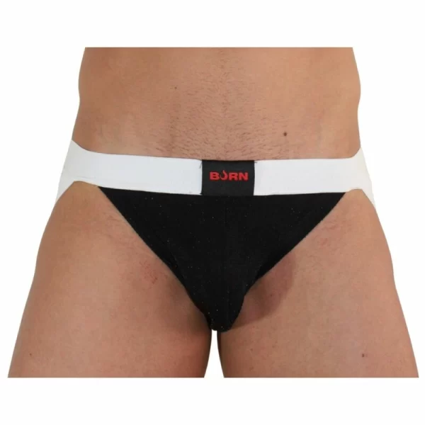 BURN 004 Men's Athletic Jockstrap Shiny Black/White S - Comfort & Style
