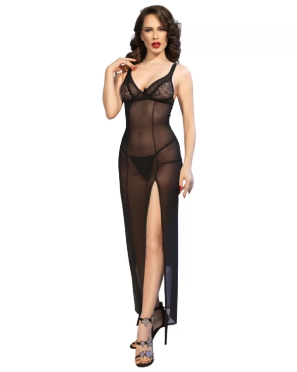 Chilirose CR 4723 Komplet Babydoll i Stringi Czarne S