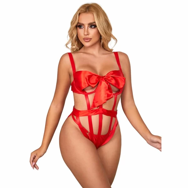 Subblime Body 954468 Czerwone AÅ¼urowe z KokardkÄ… S/M