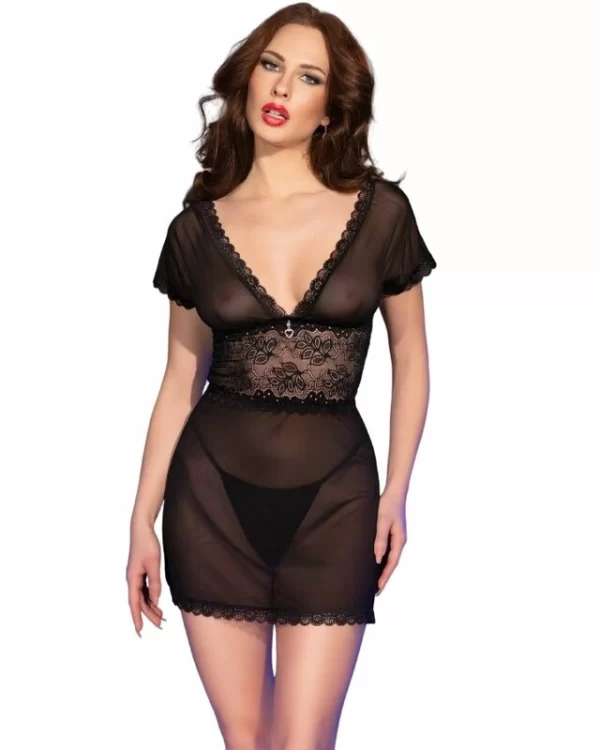 Chilirose CR 4830 Babydoll czarny XL z koronkÄ… i stringami