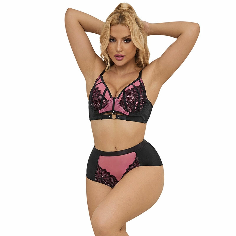 SUBBLIME 955571 Pink Patent Mesh Bra Set S/M - Elegant Lace & Support - Boutique Anelma SUBBLIME 955571 Komplet rożowy lakierowana skora i siateczka S/M