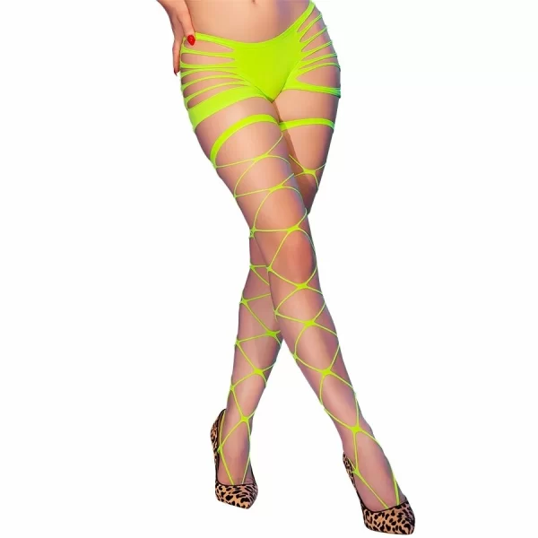 Chilirose CR-4867 Neonowe Zielone Rajstopy Siatkowe Bez Palcow S/M