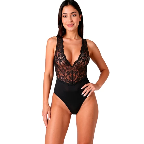 PASSION EVALIE Body damskie czarne L/XL - koronka