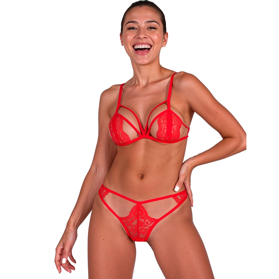 PASSION ANUVERA Lingerie Set L/XL Fire Brick - Lace Bra & Thong - Boutique Anelma Passion Anuvera Fire Brick L/XL - Koronkowy komplet bielizny damskiej