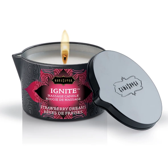 <p>Experience a new level of relaxation and care with the Kama Sutra Ignite Massage Oil Candle in the Strawberry Dreams fragrance. This innovative product combines the ambiance of a delicately scented candle with the benefits of a premium massage oil