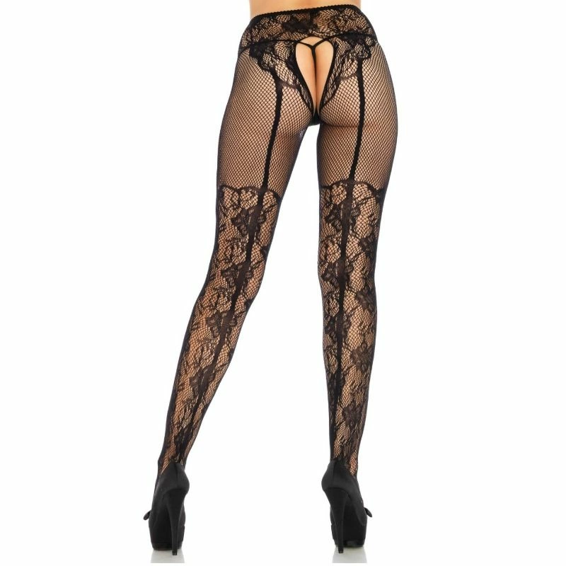 Leg Avenue Floral Pattern Suspender-Style Tights with Bow Accents One Size - Boutique Anelma