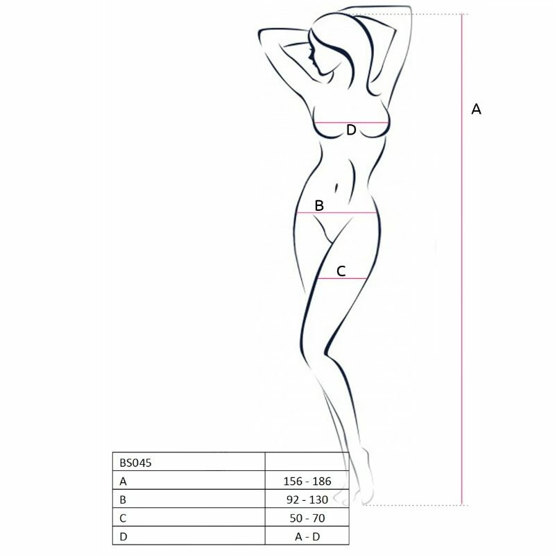 One Size - Boutique Anelma Passion BS045 Bodystocking Black - Embroidered Fishnet