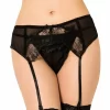 Queen Lingerie Stringi z koronkowÄ… podwiÄ…zkÄ… czarne S/M