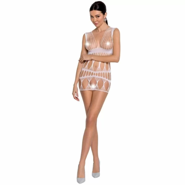 Passion BS089 Bodystocking kabaretka koronka biaÅ‚y uniwersalny