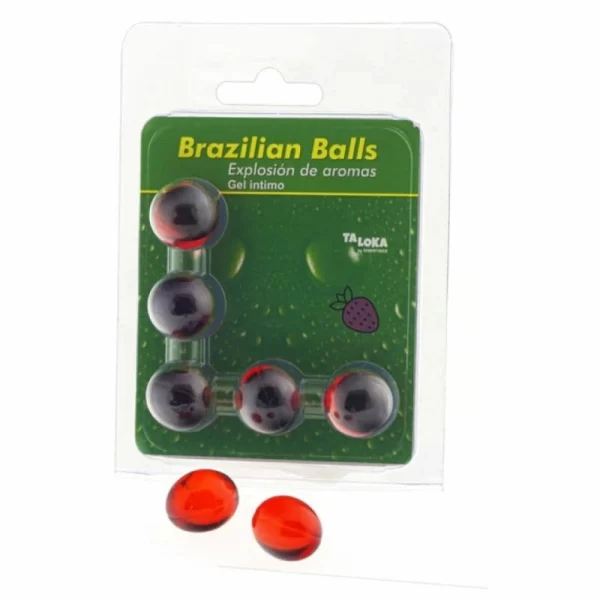 <strong>Taloka 5 Brazilian Aroma Balls Strawberry Scented Intimate Massage Oil</strong> brings a unique way to enrich your massage routine with a delightful strawberry fragrance. Each set features five individually encapsulated aroma balls filled with a high-quality