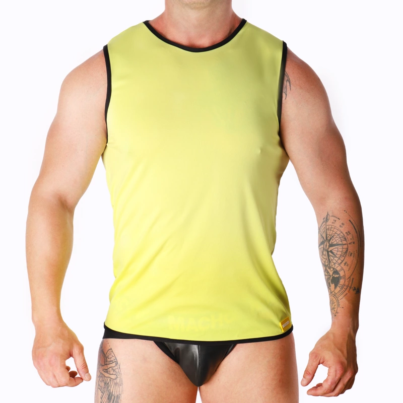 Macho Yellow Technical T-Shirt S/M - Lightweight Polyamide Blend - Boutique Anelma Macho T-shirt męski sportowy żołty S/M elastyczny lekki