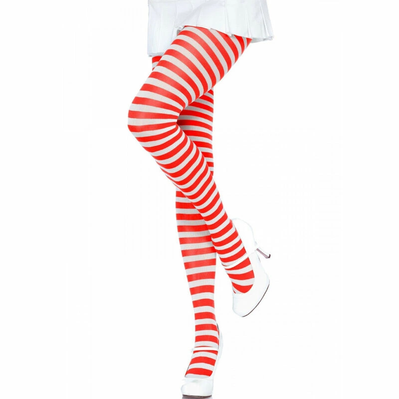 Leg Avenue White/Red Striped Nylon Tights - One Size - Boutique Anelma