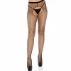 Leg Avenue Black Mesh Garter Pantyhose with Open Detail One Size - Boutique Anelma