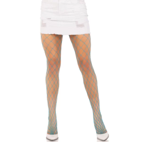 Leg Avenue Diamond Fishnet Pantyhose Neon Blue - Durable Elastic Mesh