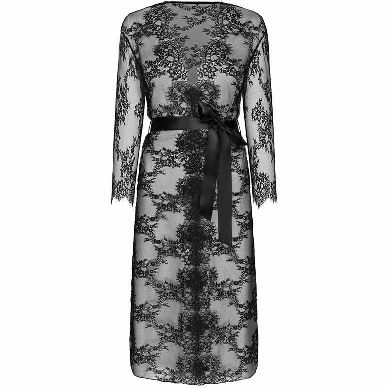 długość midi - Boutique Anelma Livco Corsetti Mostina LC 90641 Black Floral Patterned Dressing Gown