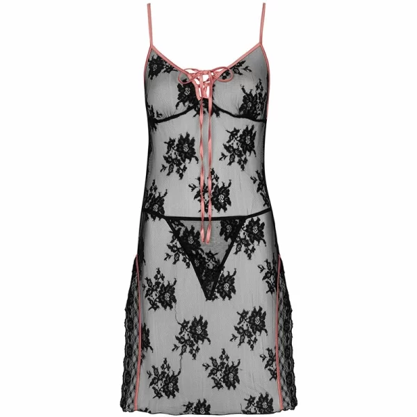 Livco Corsetti Karonin LC 90628 Lace Nightgown & Thong Set Black M/L