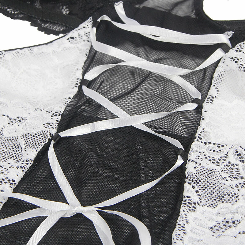 Subblime Kostium damski S/M czarno-biały z gorsetem i podwiązką - Boutique Anelma Lace Detail
