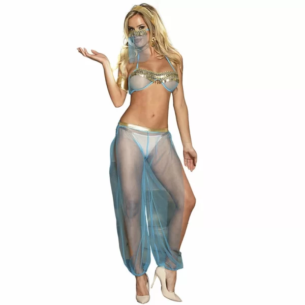 SUBBLIME India Style Blue Bralette Lingerie Set S/M - Gold Accent Design
