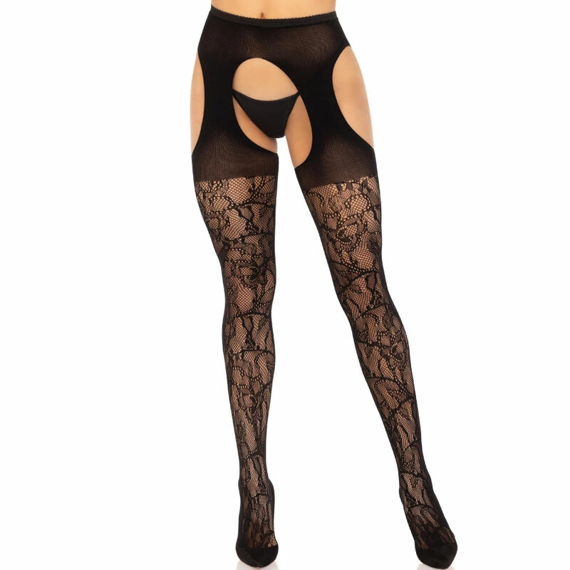 Leg Avenue Lace Suspender Stockings Black One Size - Elegant Design - Boutique Anelma