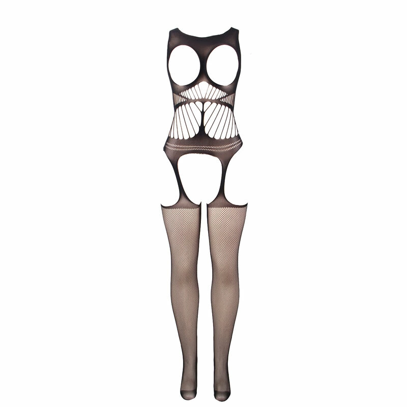 one size - Boutique Anelma Subblime 951900 Bodystocking Fishnet Open Shoulders Black One Size
