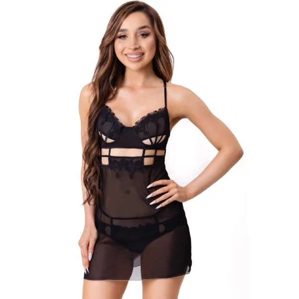 Livco Corsetti Maia 20247 czarna koszulka babydoll + stringi S/M