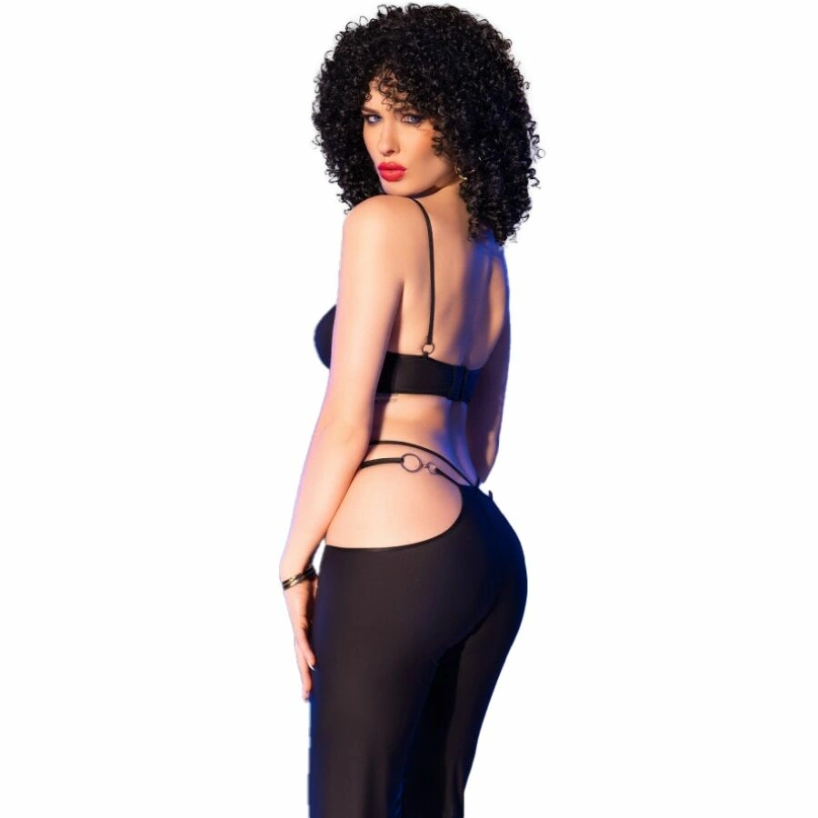 Chilirose CR 4851 Czarny komplet top i legginsy złote akcenty S - Boutique Anelma Chilirose CR 4851 Black Top & Leggings Set with Gold Accents Size S