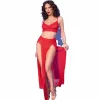 Chilirose CR4850 Red Tulle Top & Leggings Set with Gold Accents S - Boutique Anelma Chilirose CR 4850 Czerwony komplet top i legginsy złote detale S