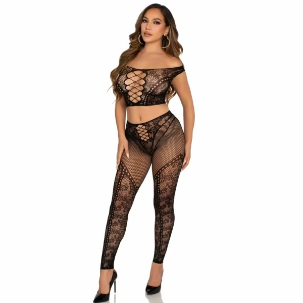 Alternative view of Leg Avenue Off-Shoulder Crop Top & Fishnet Leggings Set Black S/M