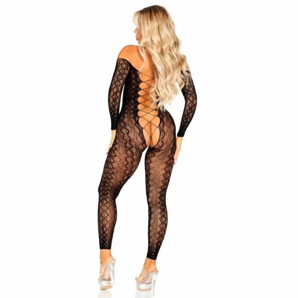 Alternative view of Leg Avenue Bodystocking Model Snake Lace Black, Stretch, Crotchless