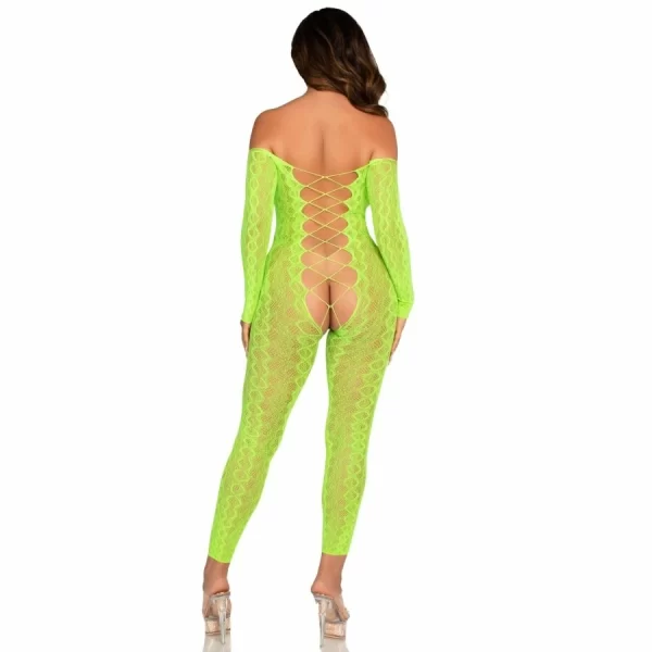Alternative view of Leg Avenue Bodystocking Exotic Snake Lace Neon Green - Stretchy Design