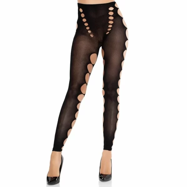 Leg Avenue Seamless Opaque Black Stockings with Foot Cutout, One Size