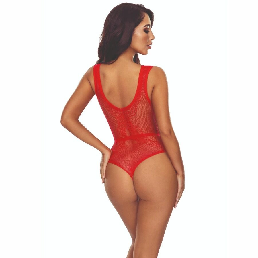 Size Range XS-L - Boutique Anelma PASSION BS115 Bodystocking Grid Red - Refined Openwork Lingerie