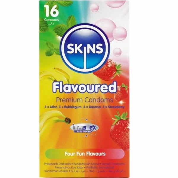 <h2>Skins Premium Multi Flavors Condoms – 16-Pack</h2>