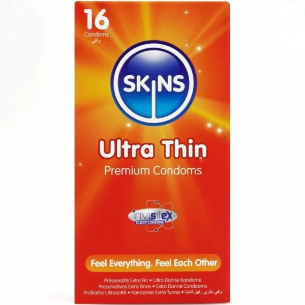 <b>Discover Skins Ultra Thin Premium Latex Condoms – 16-Pack</b><br><br>Experience advanced protection with Skins Ultra Thin Premium Latex Condoms