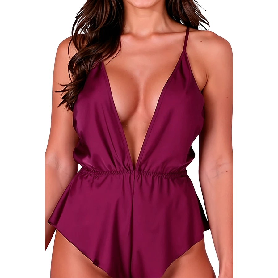 Passion SENSIE Body Åšliwkowe L/XL - Satynowe z RegulacjÄ… - Boutique Anelma PASSION SENSIE Plum Satin Bodysuit L/XL - Elegant Adjustable Back