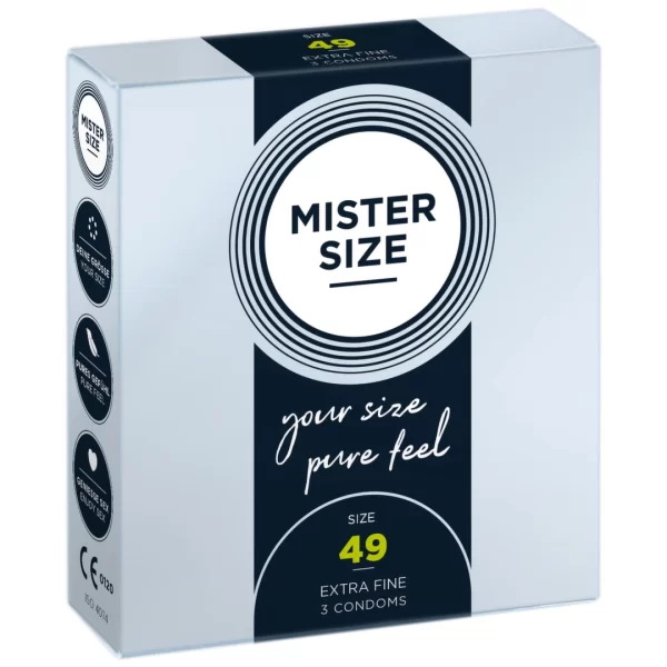 <p><strong>Mister Size 49 mm Comfort Fit Condoms 3-Pack</strong> are expertly crafted to offer a secure and tailored fit for those who value both safety and comfort. Designed with precision