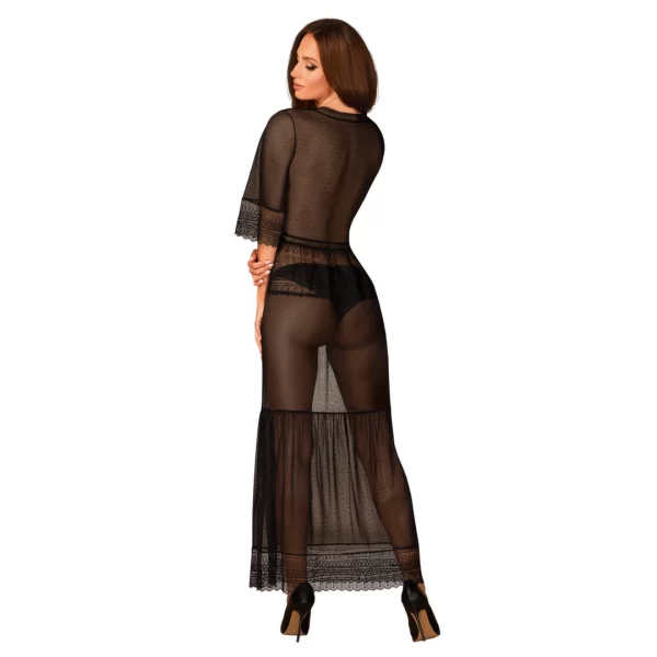 Alternative view of Obsessive Estiqua Long Black Peignoir XL/2XL with Lace Detail