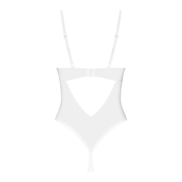 Alternative view of Obsessive Alissium White Bodysuit XL/2XL - Geometric Lace, Open Design