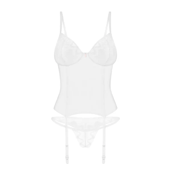 Obsessive Alissium Corset & Thong White XS/S - Lace Details, Adjustable Fit