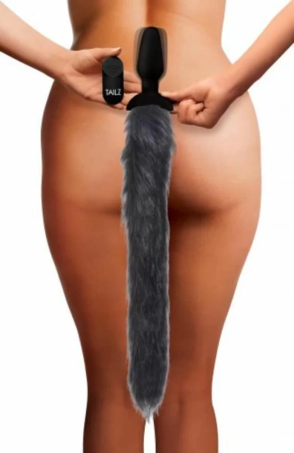 XR Brands Tailz Vibrating Fox Tail Plug Silicone Remote-Controlled Black