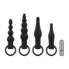 EasyToys Silicone Anal Plug Set with Vibrating Bullet - Black - Boutique Anelma EasyToys Silicone Anal Plug Set with Vibrating Bullet - Black