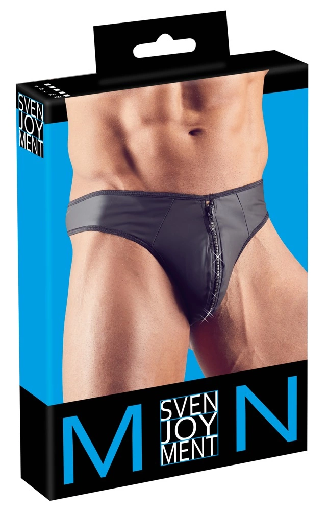 Svenjoyment Stringi męskie z połyskiem i ozdobnym zamkiem S - Boutique Anelma