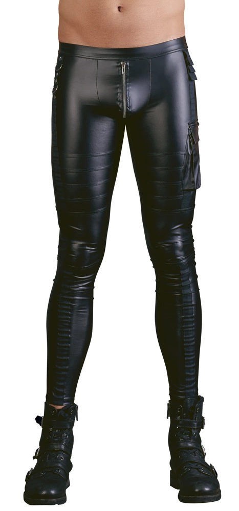 NEK Men's Slim-Fit Biker Trousers Matte Black S with Side Pocket
