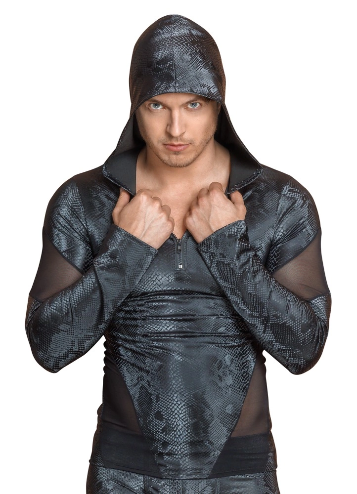 NEK Men’s Long Sleeve Hooded Shirt Snake Pattern S Black - Boutique Anelma