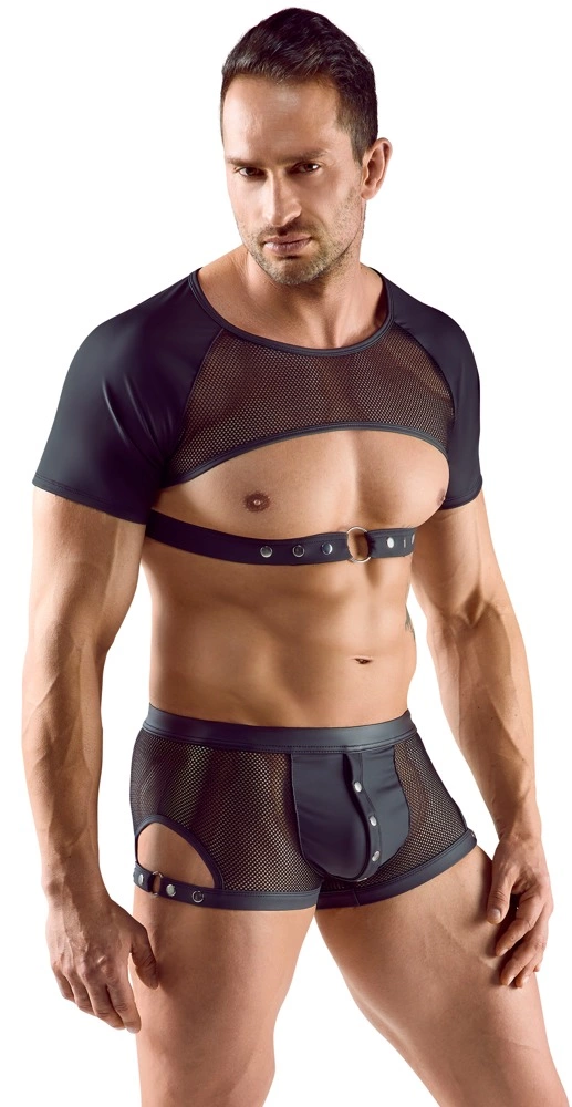 Alternative view of Svenjoyment Men's Matte Black Crop Top Open Chest Adjustable Strap S