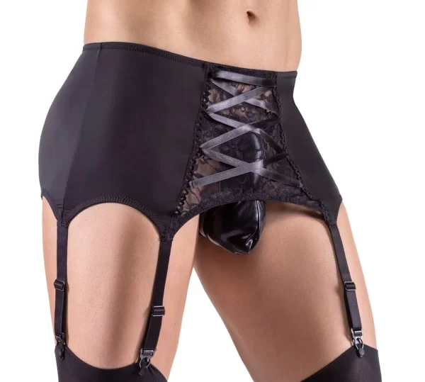 Alternative view of Svenjoyment Men's Microfibre Suspender Belt S with Lace Detail